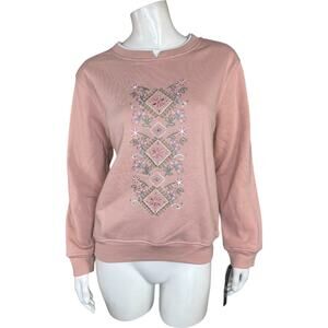 Hasting & Smith Rosemist Sweatshirt Embroidered Pullover Cotton Blend PM NWT